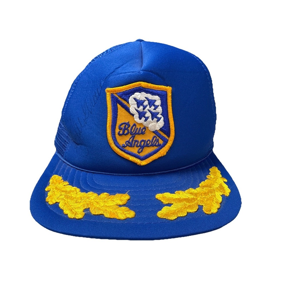Vtg Designer Award Headwear Blue Angels Snapback Hat Mesh Military Jet‎ Signed